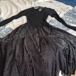 Elegant Black Lace patchwork handkerchief huge statement dress to the floor